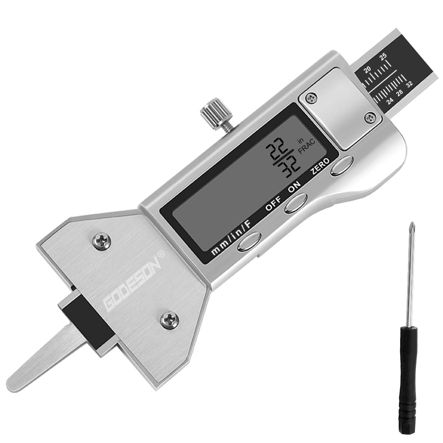 Gasso di profondità del battistrada per pneumatici per pneumatici digitali di Godeson, calibro di profondità del battistrada per pneumatici LCD con 3 modalità-pollici frazionalmente, pollici decimale e millimetro, misurazione professionale di preci