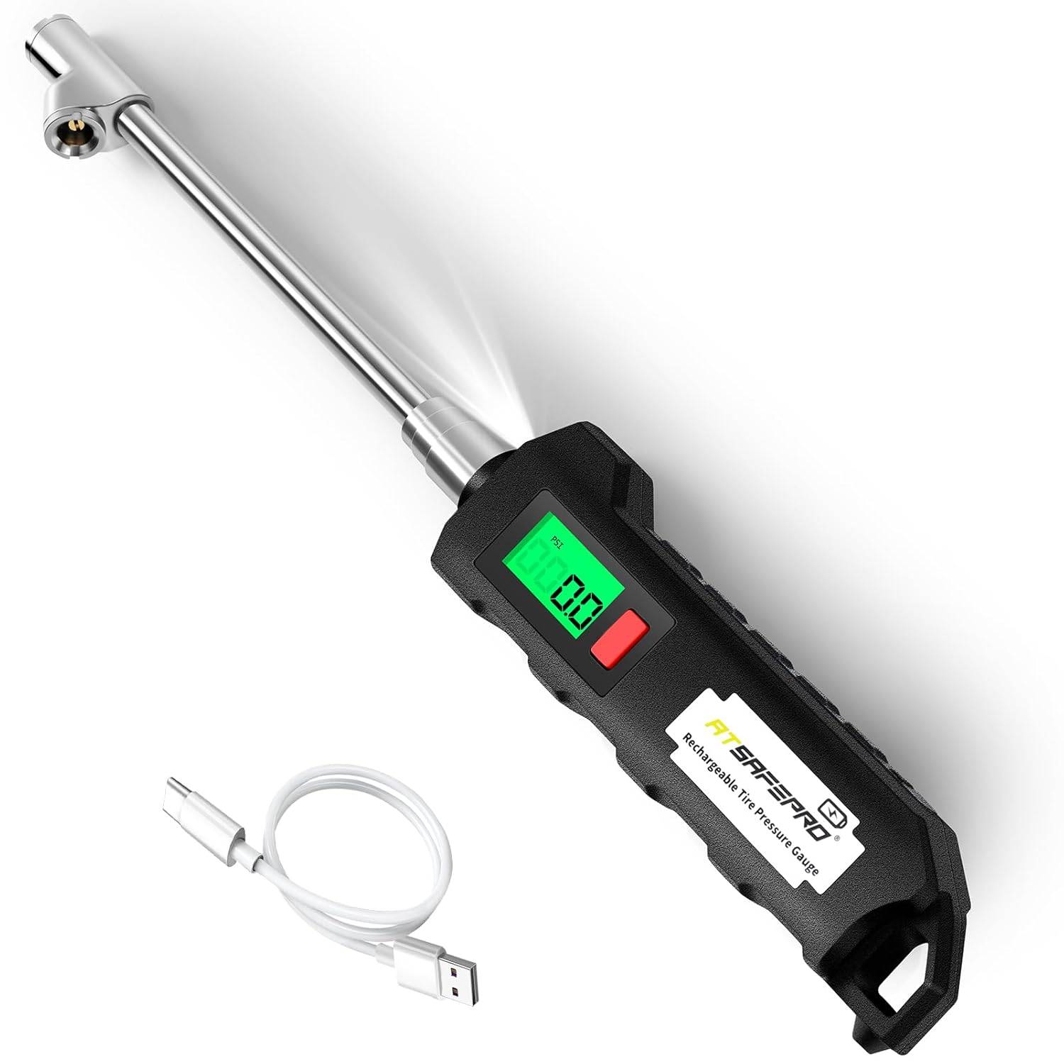 Chrome Plated Steel Dual Head Tire Inflator - 150 PSI, Backlight LCD & Flashlight, Rechargeable for Semi, Truck, RV & Cars