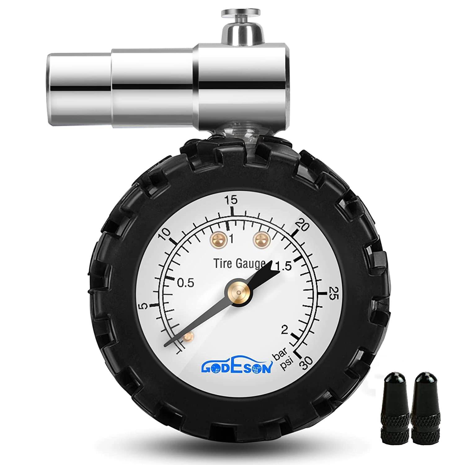 GODESON Presta Valve Gauge,Presta Valve Tire Pressure Gauge with Bicycle Air Pressure Relief Range to 0-30PSI /0-2BAR, Perfect for Mountain Bicycle Fat Tires