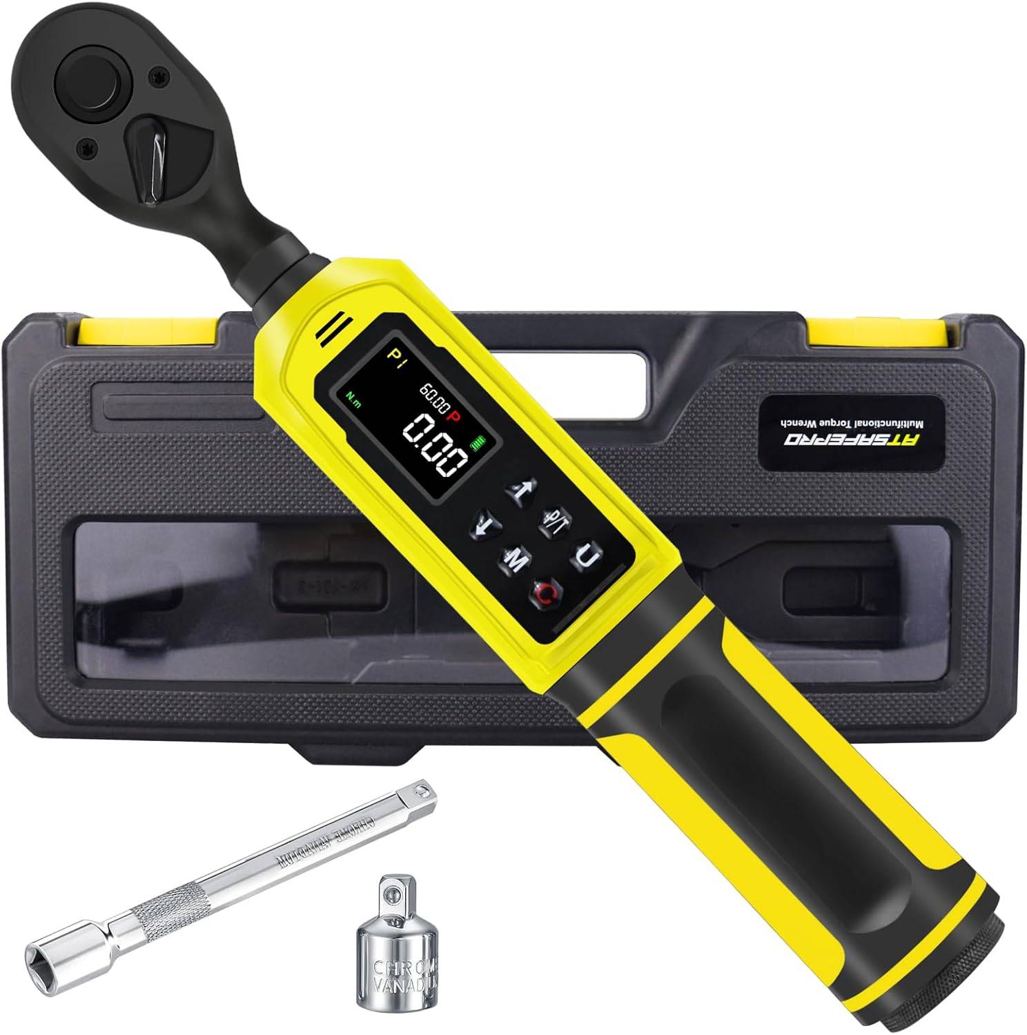 Coppia di coppia di drive digitale da 3/8 pollici-1-60nm (1-44 ft-lb), chiave di coppia ad alta precisione con cicalino, flash LED, 5 unità, per moto e riparazioni domestiche