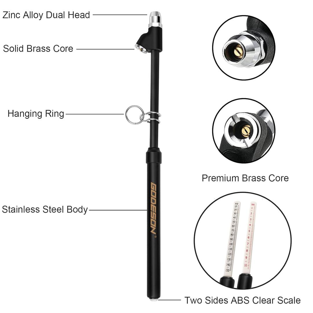 GODESON Tire Pressure Gauge Heavy Duty, Straight-On Dual Head Air Pressure Gauge Range to 150PSI, Semi Truck Tire Air Gauge Suitable for Truck, RV, Bus